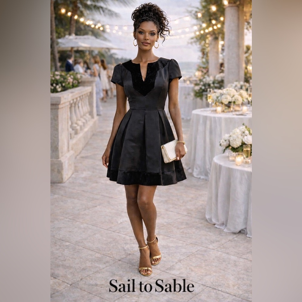 Sail to Sable, Black,Velvet-Trim Fit & Flare
Dress, Excellent Condition, Size 0